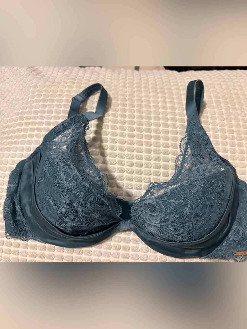 Rosie by Marks & Spencer silk and lace wired plunge bra in teal, size 36C